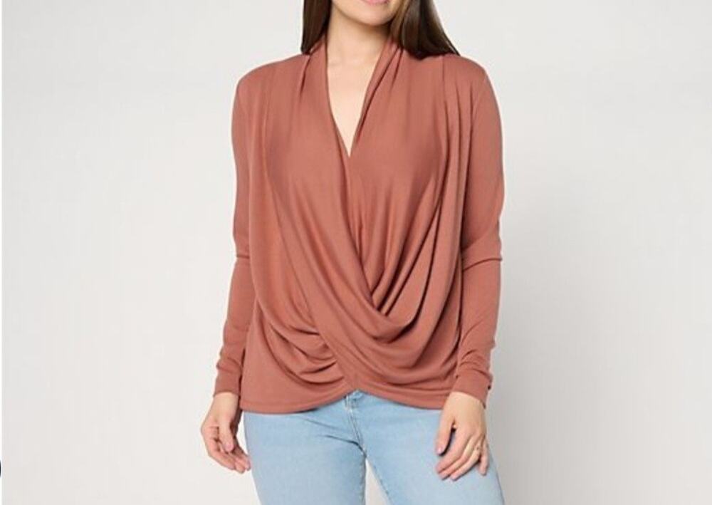 Mally Roncal Size S Russet Fabulush Knit Draped Front Top A718925 NWOT